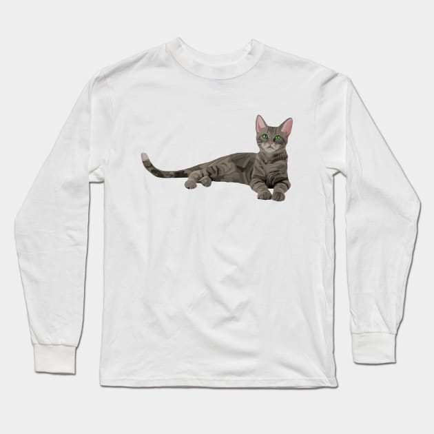 Cute Gray Tabby Kitten Long Sleeve T-Shirt by Art by Deborah Camp